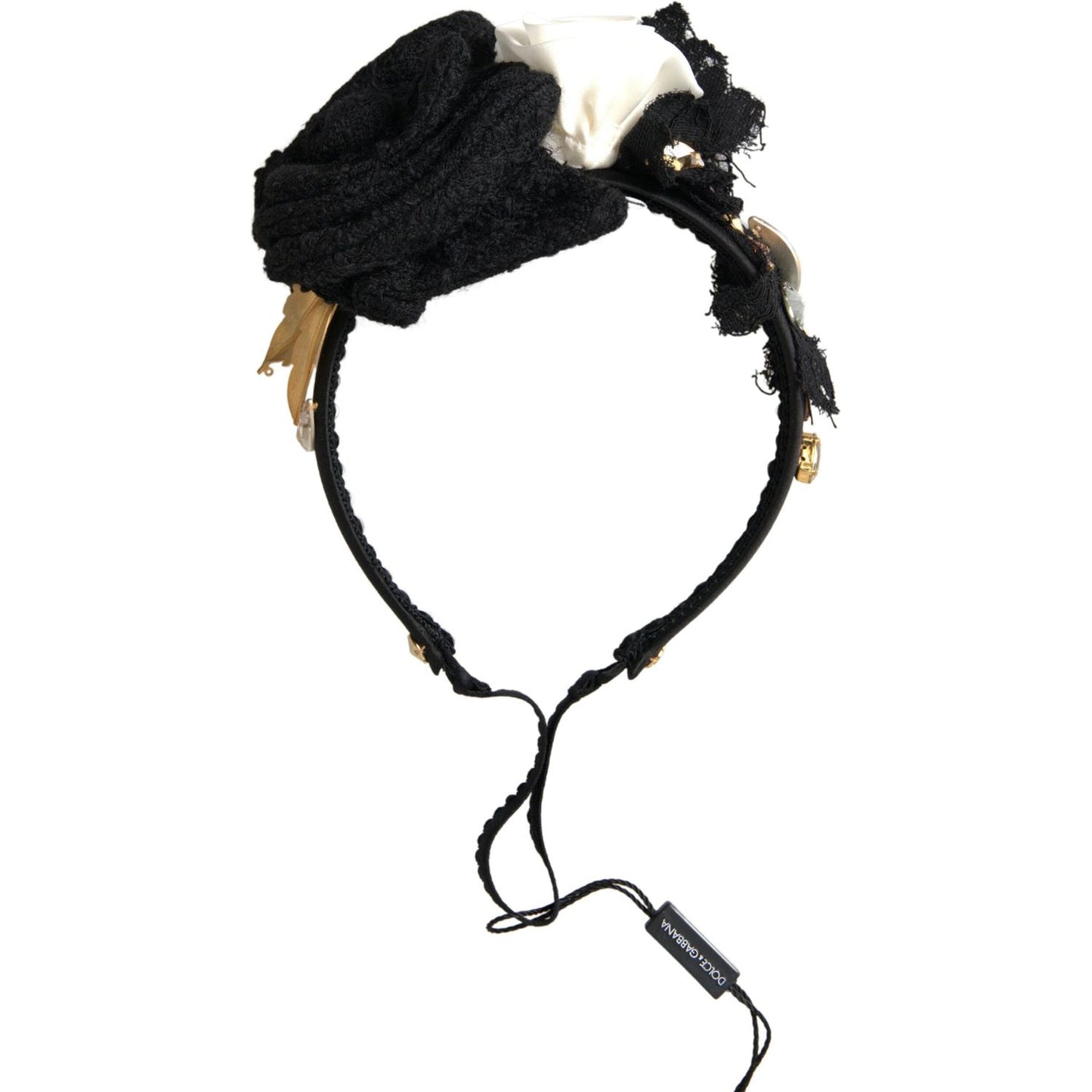 Dolce & Gabbana Diadem Headband Tiara White Rose Crystal Hair Gold SIG19569