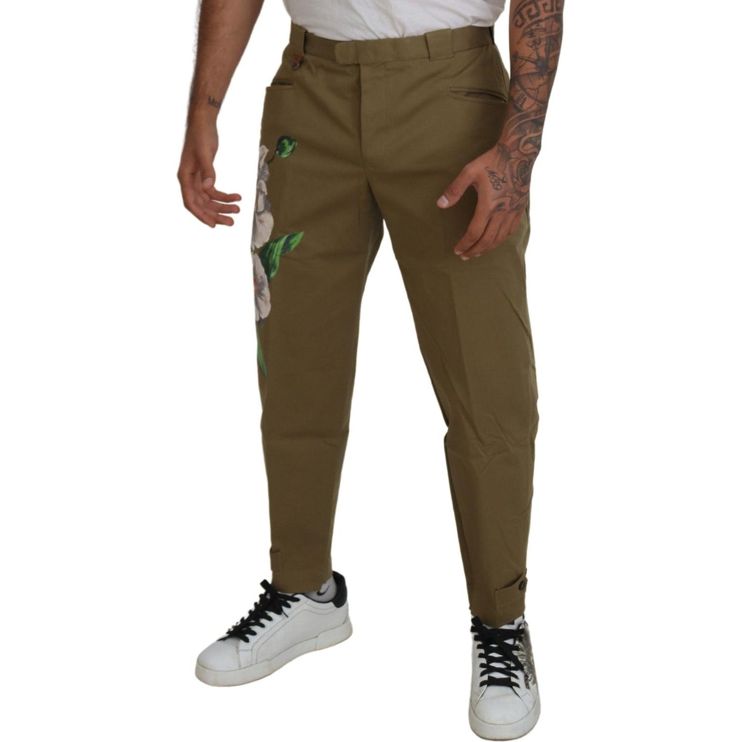 Dolce & Gabbana Beige Cotton Stretch Floral Chinos Pants PAN74756-44