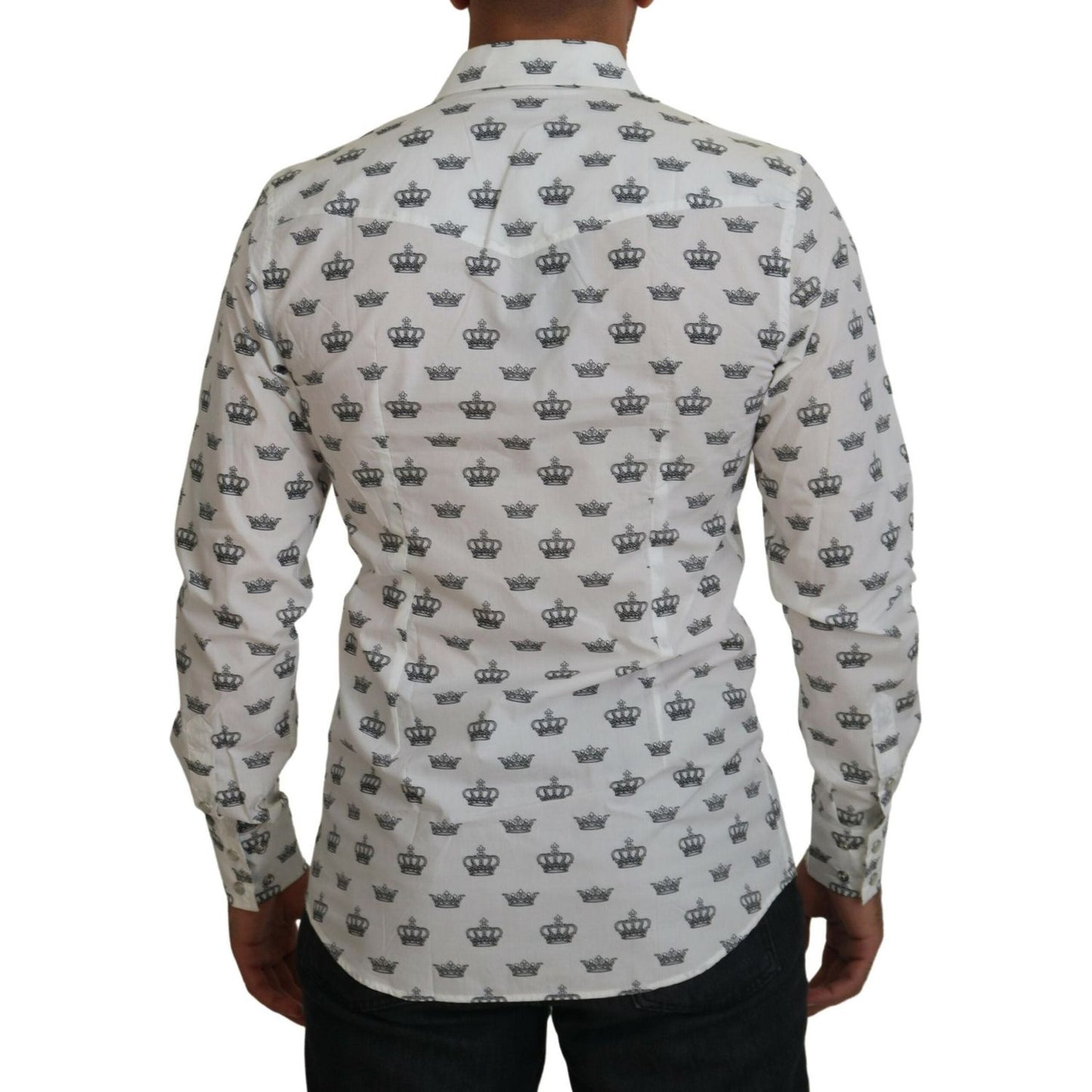 Dolce & Gabbana White Crown Print Slim Fit Cotton Shirt