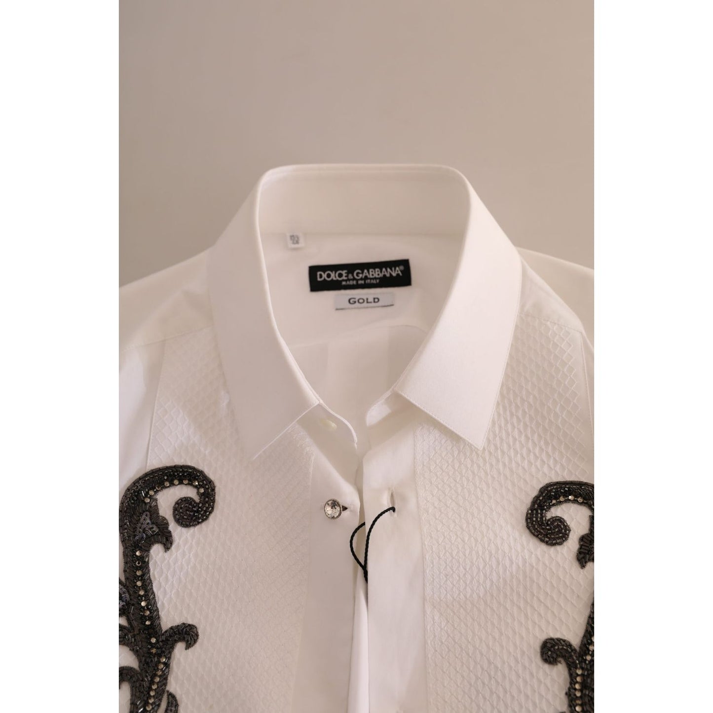 Dolce & Gabbana White Tuxedo Slim Fit Baroque Shirt