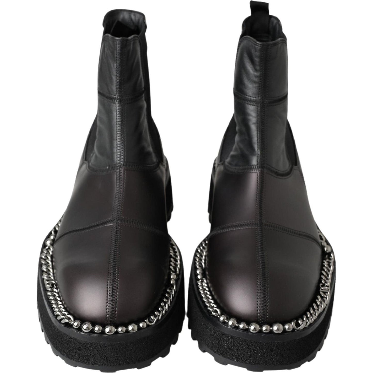 Dolce & Gabbana Black Leather Slip on Stretch Boots MV5025- 45