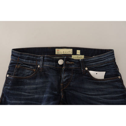 Acht Blue Washed Cotton Low Waist Skinny Denim Jeans
