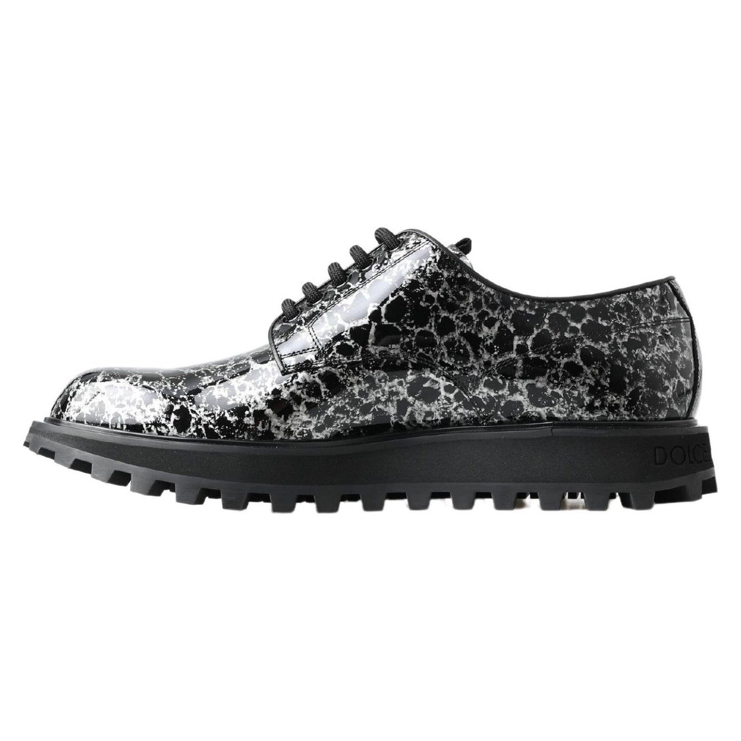 Dolce & Gabbana Black White Derby Patent Leather Shoes MV5036-39