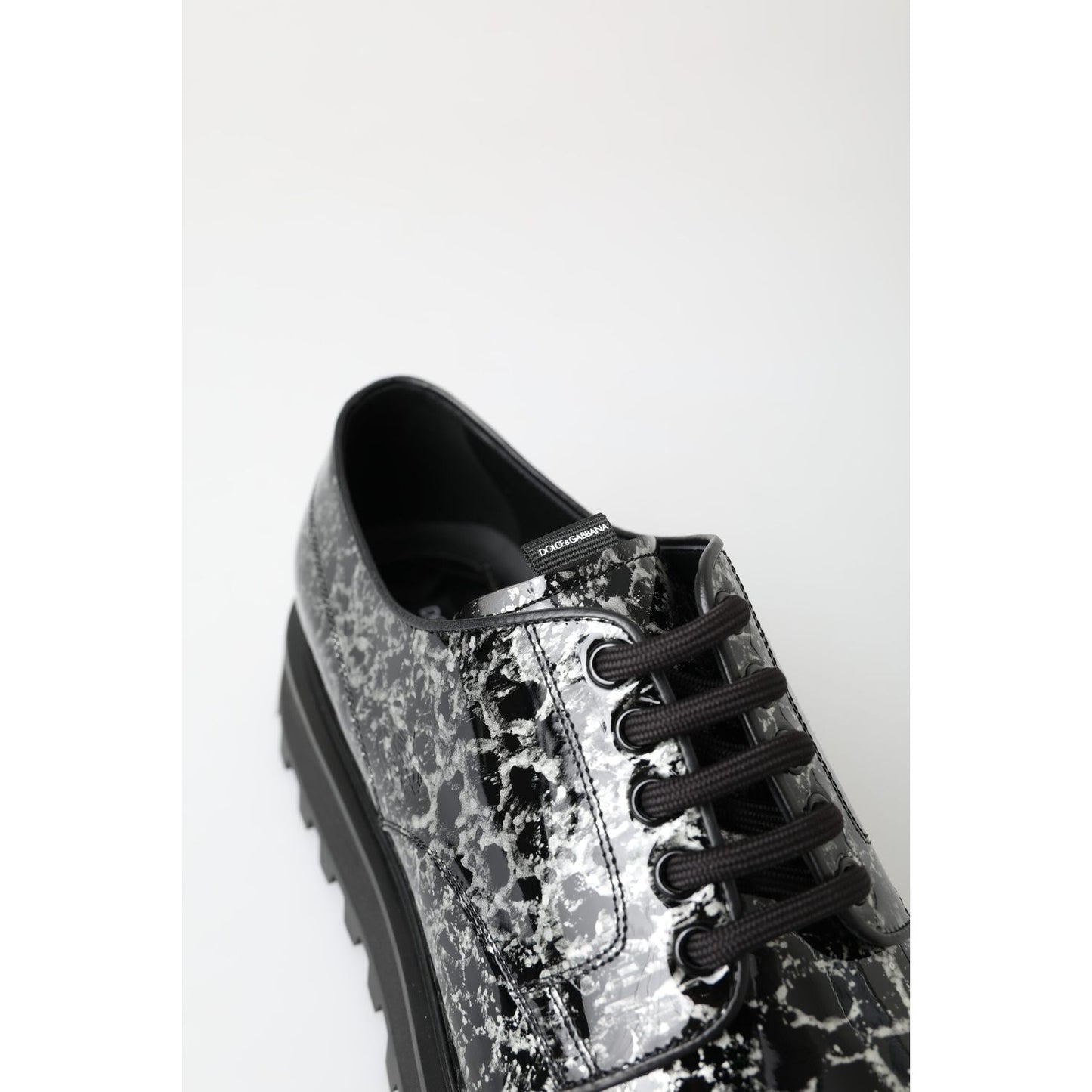 Dolce & Gabbana Black White Derby Patent Leather Shoes MV5036-39