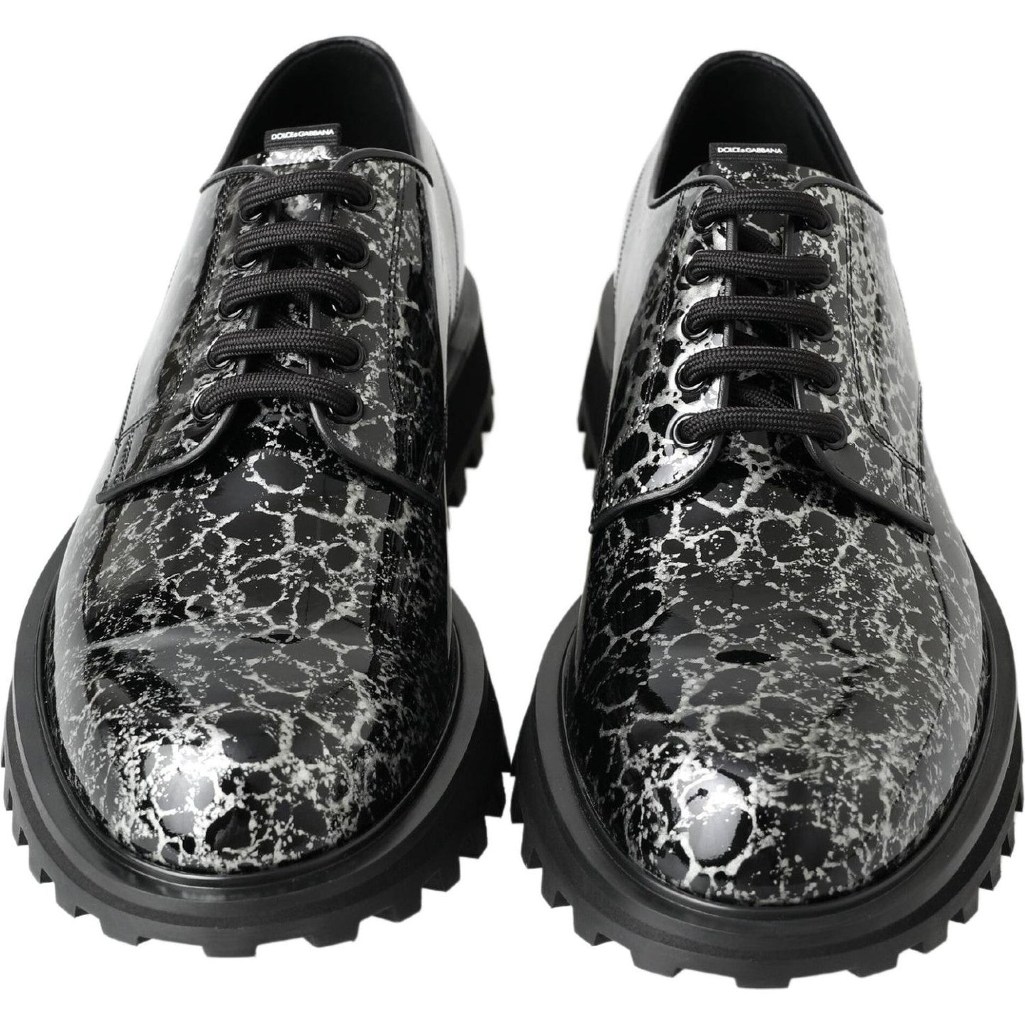 Dolce & Gabbana Black White Derby Patent Leather Shoes MV5036-39