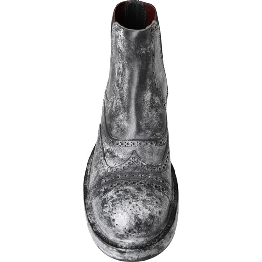 Dolce & Gabbana Black Gray Leather Ankle Boots MV5047-39