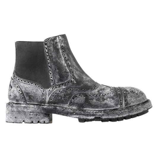 Dolce & Gabbana Black Gray Leather Ankle Boots MV5047-39