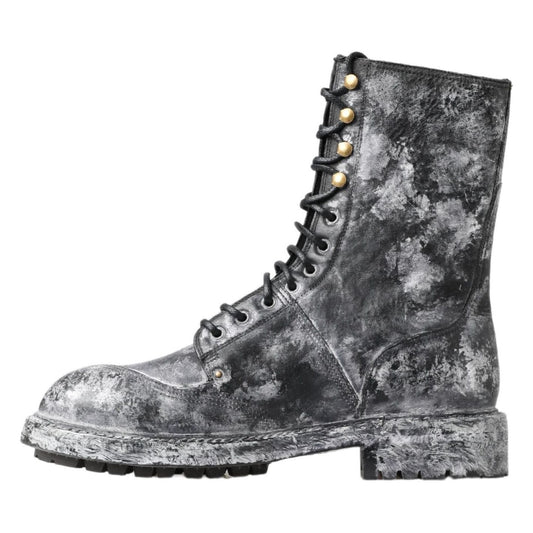 Dolce & Gabbana Black Gray Leather Mid Calf Boots Shoes MV5053- 39.5