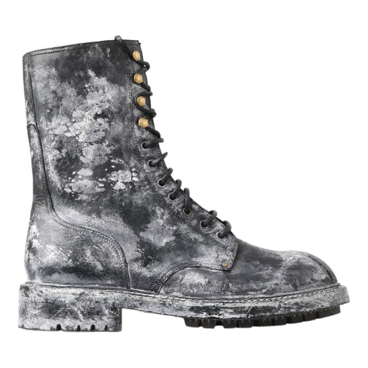 Dolce & Gabbana Black Gray Leather Mid Calf Boots Shoes MV5053- 39.5