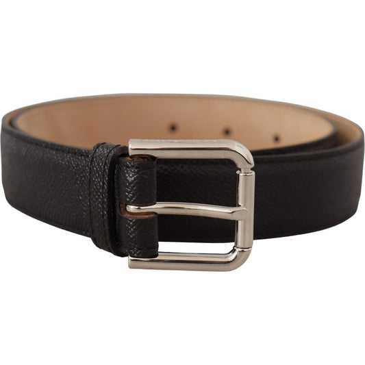 Dolce & Gabbana Black Calf Leather Brown Backend Metal Buckle Belt BEL8553- 75