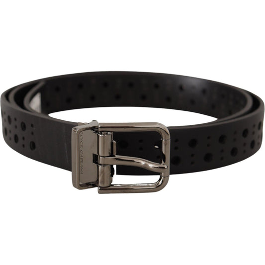 Dolce & Gabbana Black Calf Leather Perforated Metal Buckle Belt BEL8556- 90