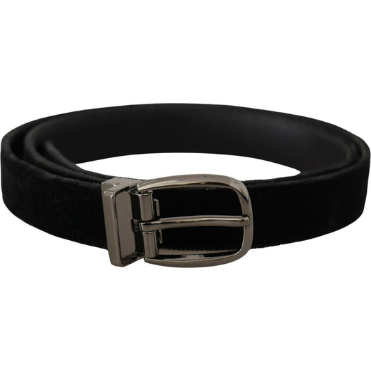 Dolce & Gabbana Black Velvet Classic Logo Engraved Metal Belt BEL8560-90