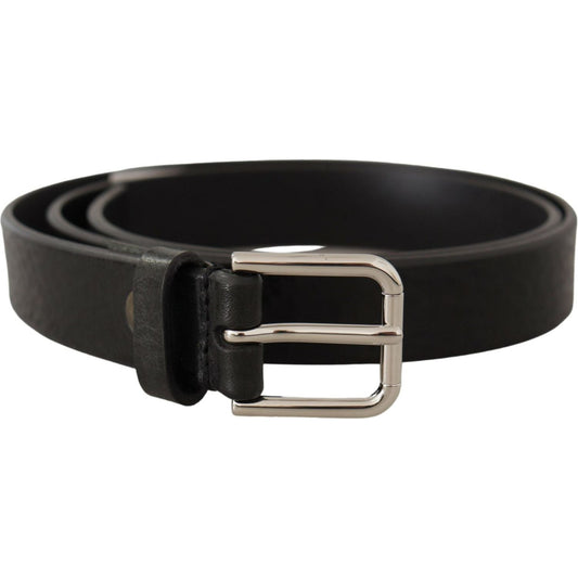 Dolce & Gabbana Black Calf Leather Silver Tone Logo Metal Buckle Belt BEL8567-80