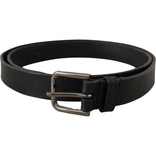 Dolce & Gabbana Black Calf Leather Logo Engraved Metal Buckle Belt BEL8575-90