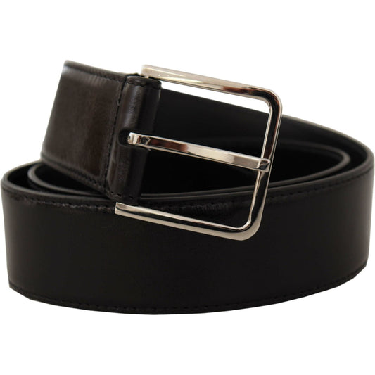 Dolce & Gabbana Black Calf Leather Logo Engraved Metal Buckle Belt BEL8587 -85
