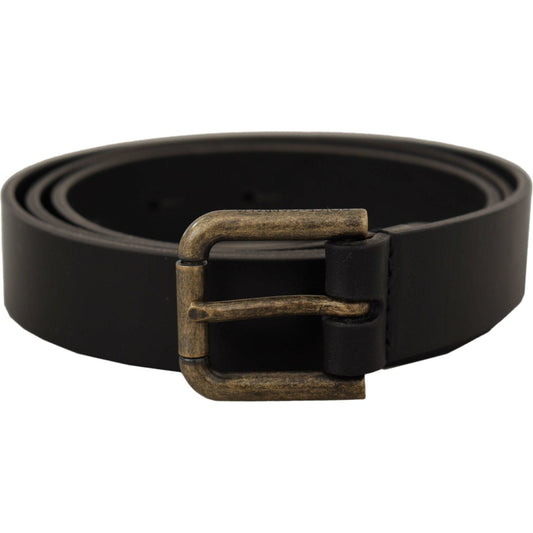 Dolce & Gabbana Black Calf Leather Logo Brass Metal Buckle Belt BEL8593 -90
