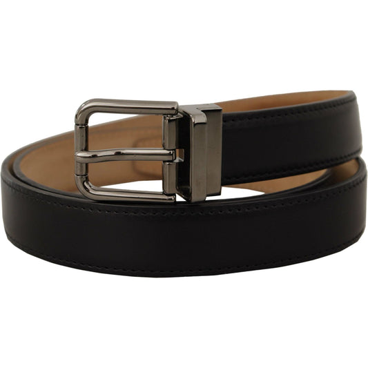 Dolce & Gabbana Black Calf Leather Logo Engraved Metal Buckle Belt BEL8595 -90