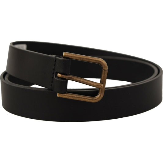 Dolce & Gabbana Black Calf Leather Brass Logo Engraved Buckle Belt BEL8599-90