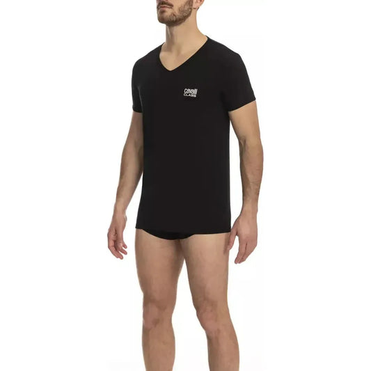Cavalli Class Black Cotton Men T-Shirt CA-23756-S
