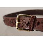 Dolce & Gabbana Brown Leather Floral Studded Metal Buckle Belt BEL8617-85