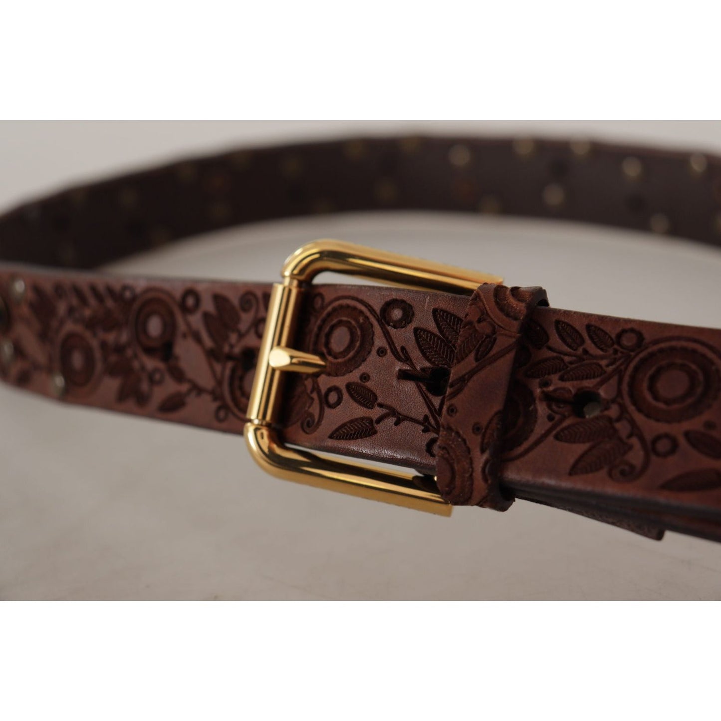 Dolce & Gabbana Brown Calf Leather Embossed Gold Metal Buckle BEL8619-85