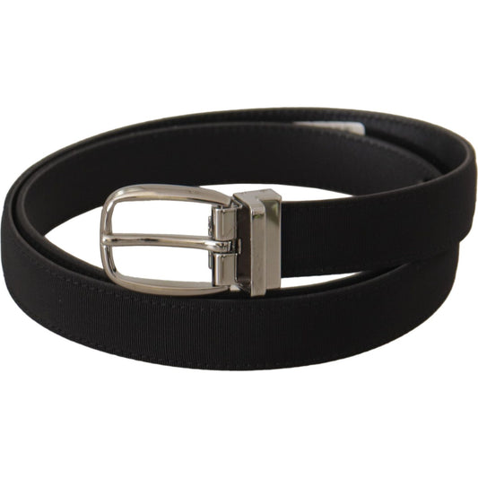 Dolce & Gabbana Black Calf Canvas Silver Tone Logo Metal Belt BEL8623-110