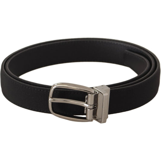 Dolce & Gabbana Black Calf Canvas Silver Tone Logo Metal Belt BEL8623-110