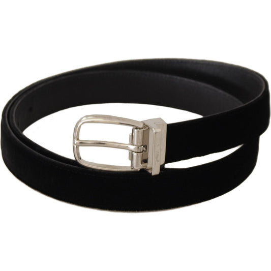 Dolce & Gabbana Black Casual Velvet Silver Tone Metal Buckle Belt BEL8625-80