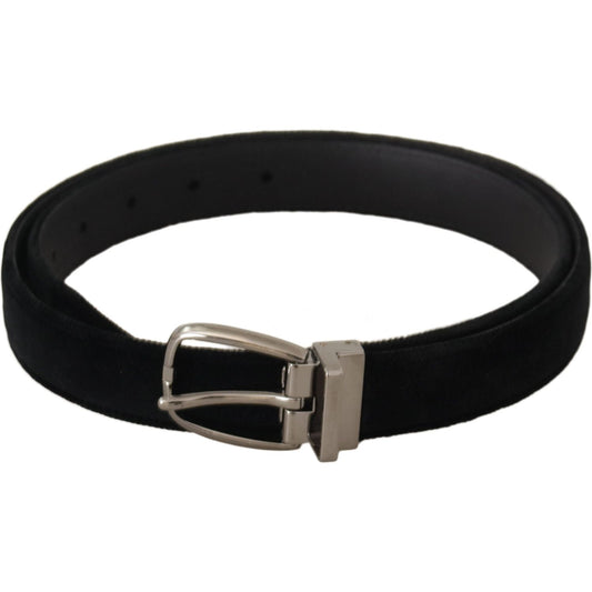 Dolce & Gabbana Black Classic Velvet Silver Tone Metal Buckle Belt BEL8626-90