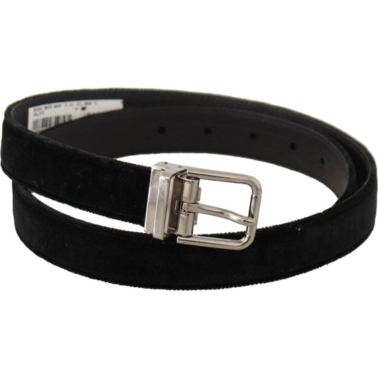 Dolce & Gabbana Black Casual Velvet Silver Metal Logo Buckle Belt BEL8636-95