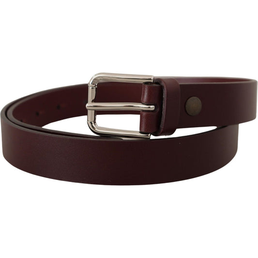 Dolce & Gabbana Maroon Calf Leather Silver Tone Metal Buckle Belt BEL8637#2-80