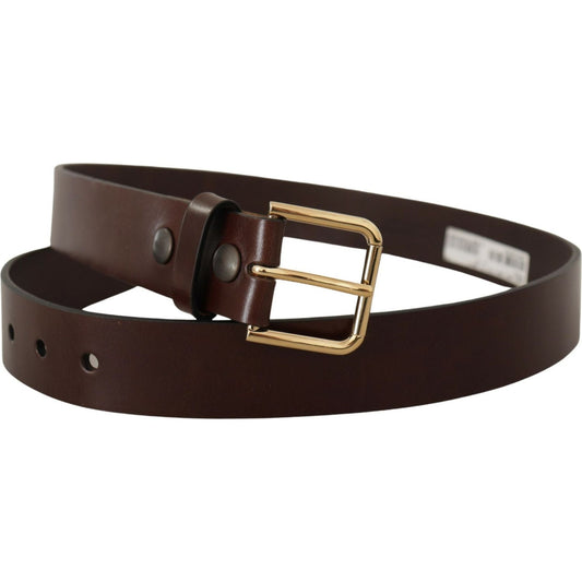 Dolce & Gabbana Brown Polished Leather Gold Tone Metal Buckle Belt BEL8644#2-90