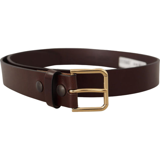Dolce & Gabbana Brown Polished Leather Gold Tone Metal Buckle Belt BEL8644#2-90
