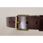 Dolce & Gabbana Brown Polished Leather Gold Tone Metal Buckle Belt BEL8644#2-90