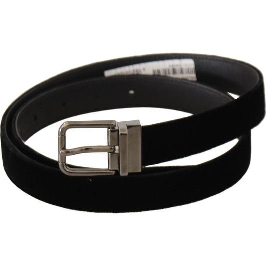 Dolce & Gabbana Black Classic Velvet Logo Engraved Metal Buckle Belt BEL8645-95