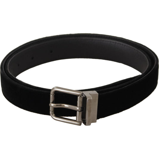 Dolce & Gabbana Black Classic Velvet Logo Engraved Metal Buckle Belt BEL8645-95