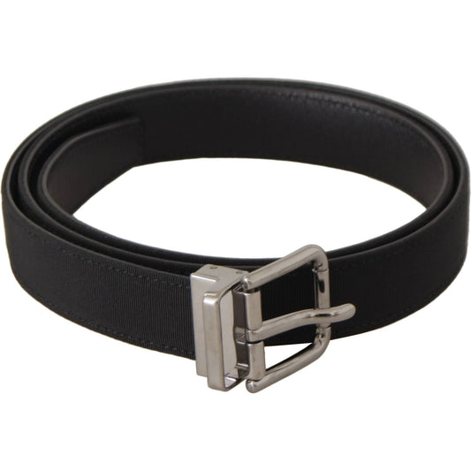 Dolce & Gabbana Black Canvas Leather Silver Metal Buckle Belt BEL8648-85