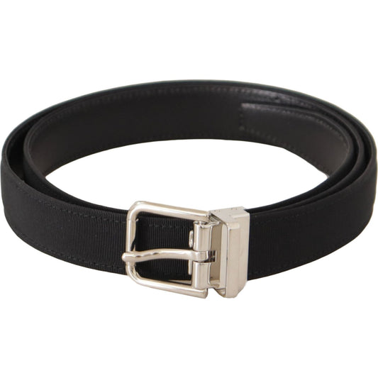 Dolce & Gabbana Black Canvas Silver Tone Metal Buckle Men Belt BEL8651-95