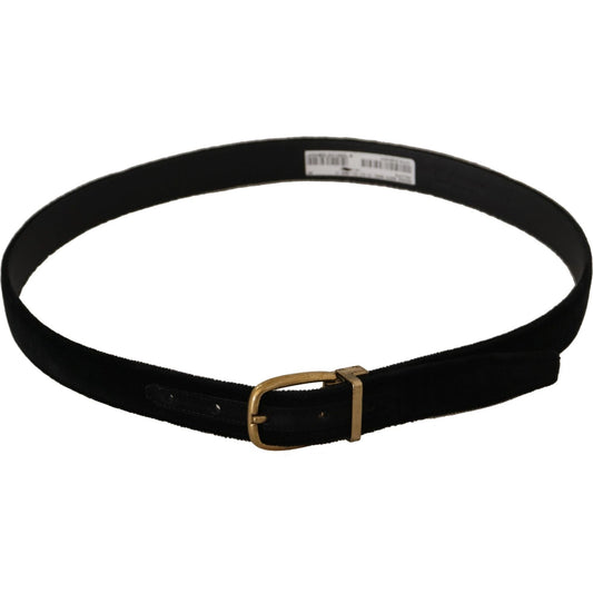 Dolce & Gabbana Black Velvet Leather Gold Tone Metal Buckle Belt BEL8652-90