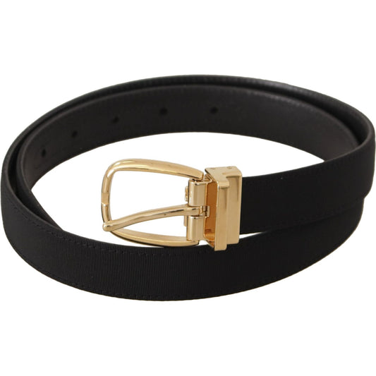 Dolce & Gabbana Black Canvas Leather Gold Metal Buckle Belt BEL8656-80