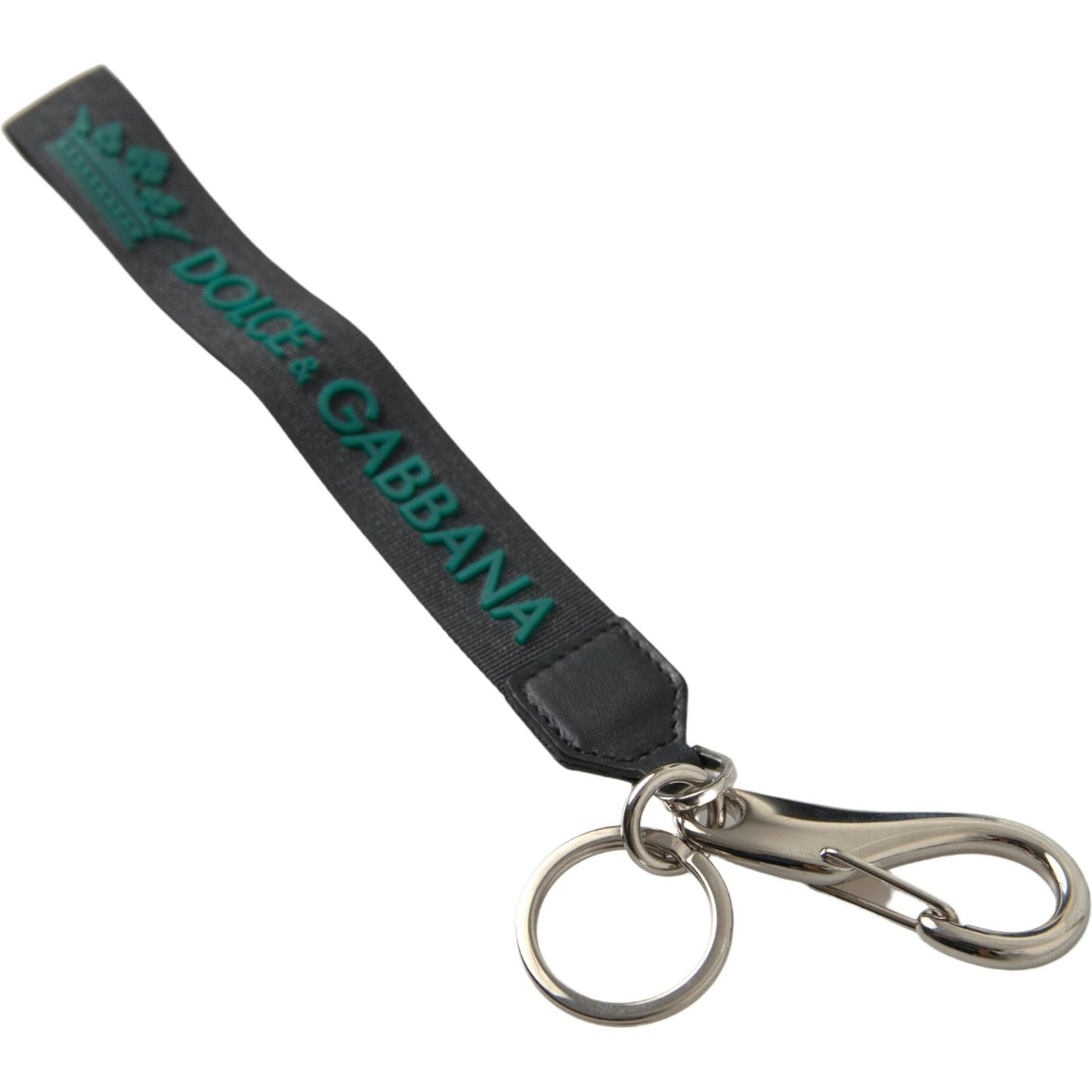 Dolce & Gabbana Black DG Logo Rubber Silver Tone Metal Keychain SMY101130