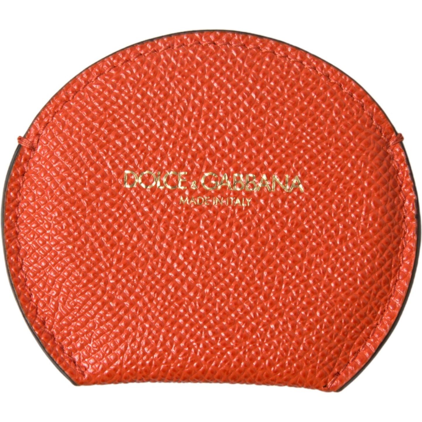 Dolce & Gabbana Orange Calfskin Leather Round Logo Hand Mirror Holder SMY101206