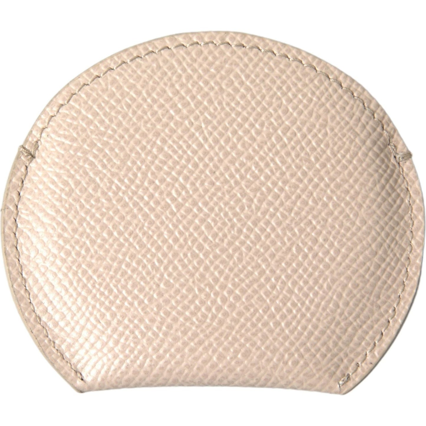 Dolce & Gabbana Beige Calfskin Leather Round Logo Hand Mirror Holder SMY101207