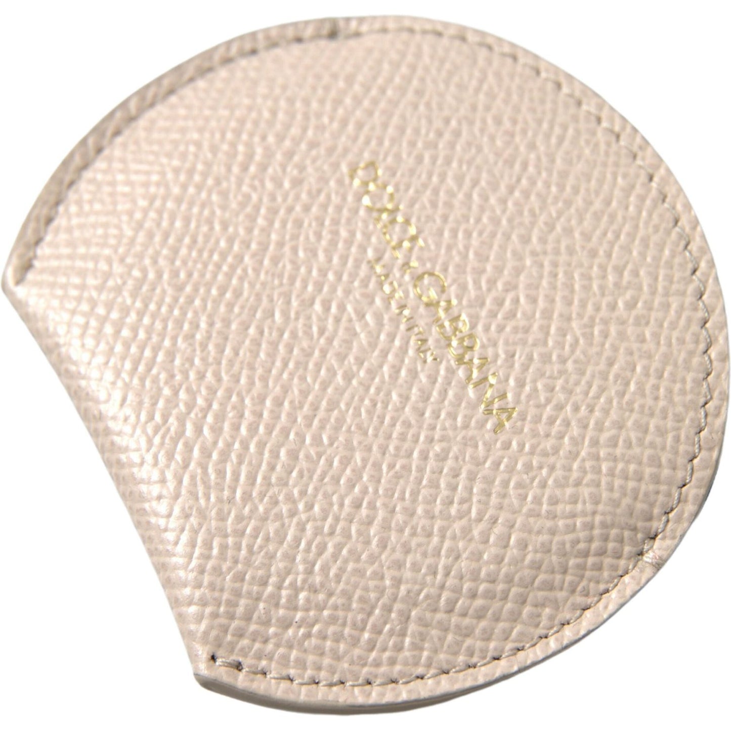 Dolce & Gabbana Beige Calfskin Leather Round Logo Hand Mirror Holder SMY101207