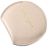 Dolce & Gabbana Beige Calfskin Leather Round Logo Hand Mirror Holder SMY101207