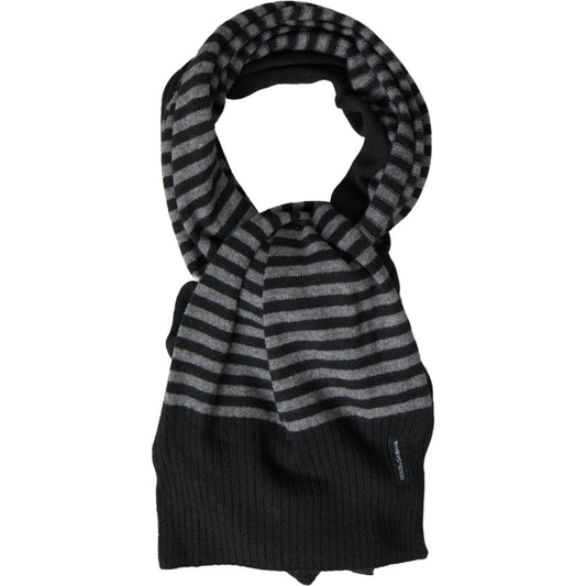 Dolce & Gabbana Black Gray Stripe Wool Neck Wrap Shawl Scarf MS7053