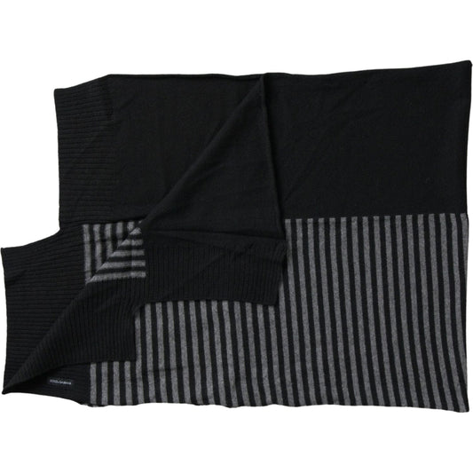 Dolce & Gabbana Black Gray Stripe Wool Neck Wrap Shawl Scarf MS7053