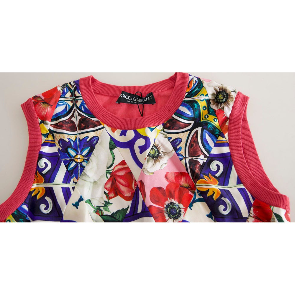 Dolce & Gabbana Multicolor Majolica Floral Crew Neck Tank Top TSH8084-36