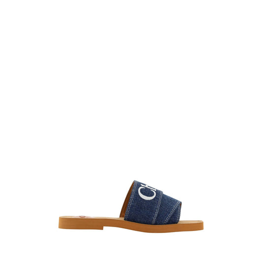 Chloé Sumptuous Cotton Woody Slide Sandals in Denim Blue 7614027013221