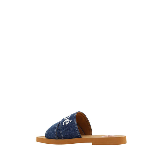Chloé Sumptuous Cotton Woody Slide Sandals in Denim Blue 7614027013221